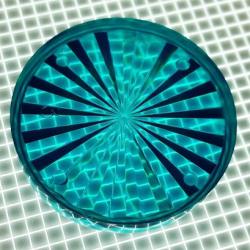 1-1/2" Round Transparent Starburst Teal Playfield Insert